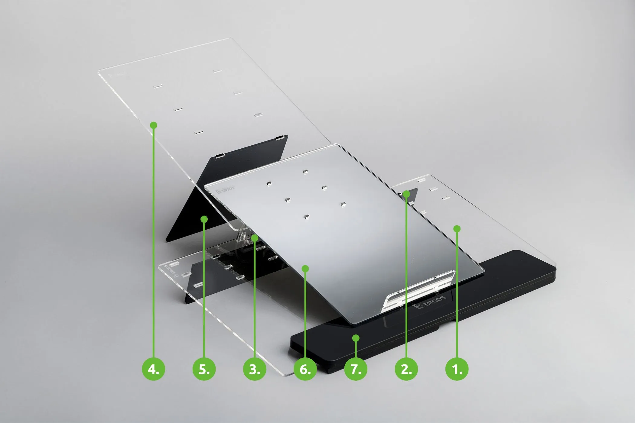 Elitype FLOW 2 ergonomic modular stand with adjustable document holder and keyboard support.